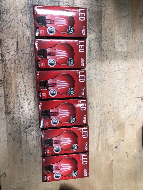 Photo 1 of 25-Watt Equivalent A19 Medium E26 Base Dimmable Filament LED Light Bulb Red Colored Clear Glass (6-Pack)