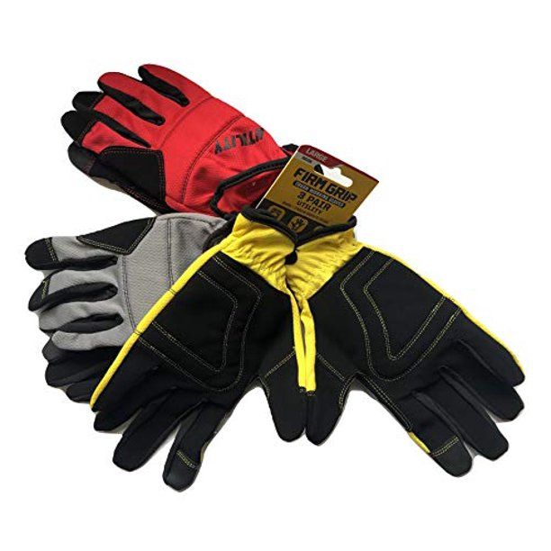 Photo 1 of Tough Utility Work Gloves, 3 Pair(Red/Gray/Yellow)
