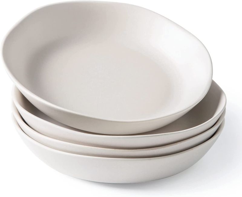 Photo 1 of AmorArc 38oz Large Pasta Bowls Set, 9.75'' Ceramic Salad Bowls Set of 4 for Kitchen, Wide and Shallow Bowls Set, Chip-resistant Serving Bowls with Wavy Rim, Microwave and Dishwasher Safe, Matte White