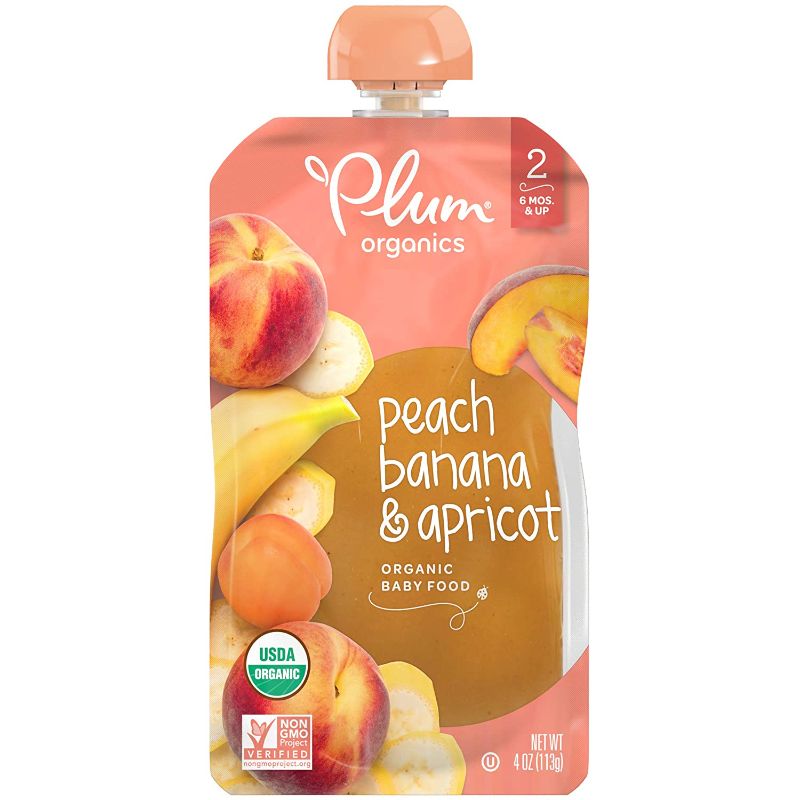 Photo 1 of exp: 08/14/2022 - Plum Organics Baby Food Pouch | Stage 2 | Peach, Banana and Apricot | 4 Ounce | 12 Pack | Organic Food Squeeze for Babies, Kids, Toddlers
