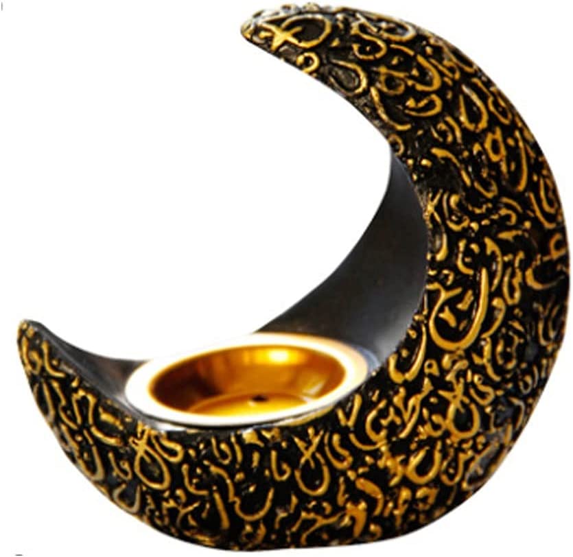 Photo 1 of 2 pack  - CheeseandU Eid Ramadan Mubarak Incense Holder Resin Moon Shape Aroma Stove Holder Crescent Resin Burner Aromatherapy Stove Vintage Desktop Ornament Home Office Decor Gift Black
