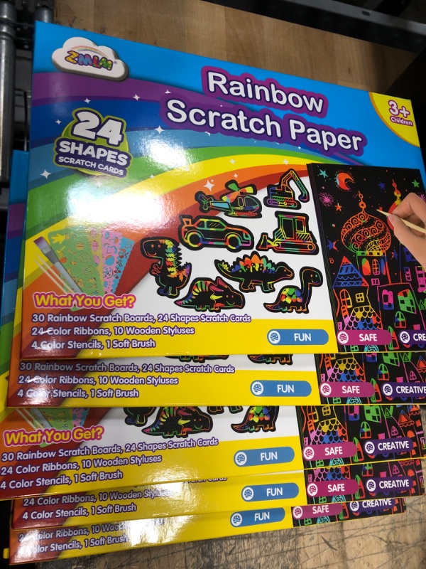 Photo 2 of 5 pack - ZMLM Scratch Paper Art Boy: Magic Craft Rainbow Paper Drawing Kit Black Scratch Off Pad Sheet Toddler Preschool Toy for 3-10 Age Kid Holiday|Party Favor|Birthday|Children's Day Gift
