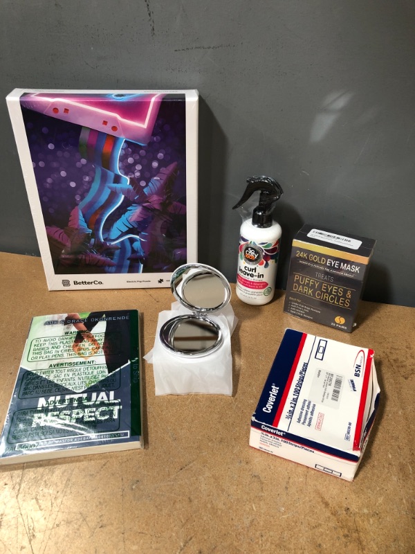 Photo 1 of *BUNDLE OF MIXED ITEMS-PUZZLE POACKET MIRRIORS,EYE MASK,CURL CREAM,BOOK, BANDAGE*