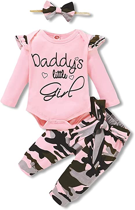 Photo 1 of nilikastta 3PCS Newborn Baby Girls Clothes Infant Fall Outfit,Romper Bodysuit Long Sleeve Tops Jumpsuit 3-6 months 
