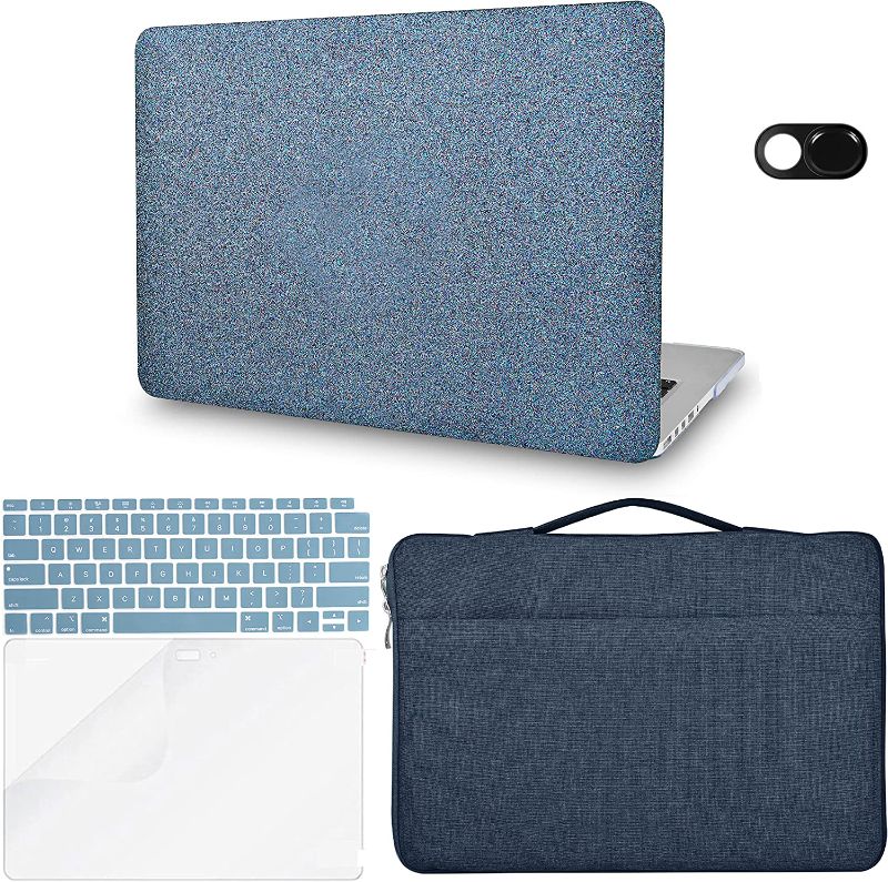 Photo 1 of KECC Compatible with MacBook Air 13 inch Case A1932 Retina Display + Touch ID Plastic Hard Shell + Keyboard Cover + Sleeve Bag + Screen Protector + Webcam Cover (Dark Turquoise Sparkling)
