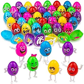 Photo 1 of Plastic Easter Eggs Filled With Candy - Prefilled Surprise Egg for Kids and Toddlers - Eggs Pre Stuffed with Candy for Egg Hunt - Egg Men For Boys And Girls - 24 Count Bulk Basket Stocking Stuffers
