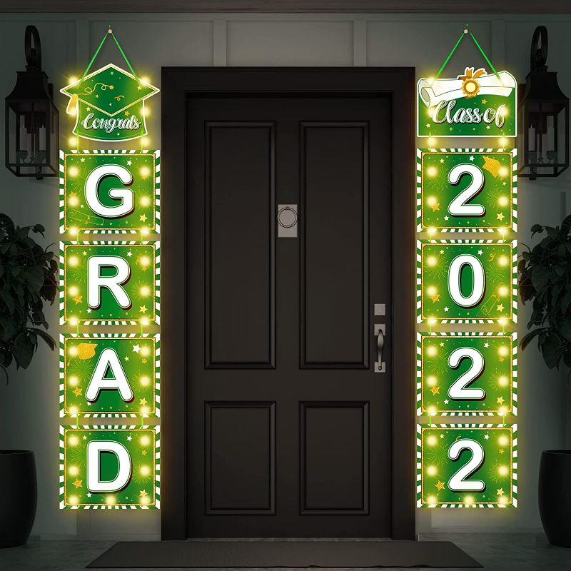Photo 1 of ** SETS OF 4 **
Graduation Decoration Porch Sign Set Congrats Grad Class of 2022 Graduation Banner 2022 Graduation Door Sign with 2 Pcs String Lights Button Battery Operated for Photo Props Party (Green)
