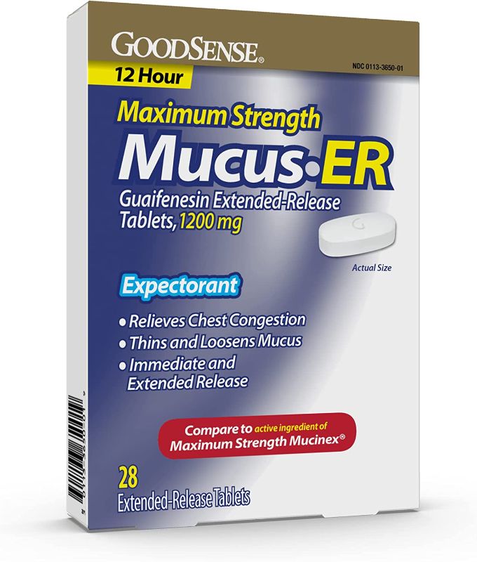 Photo 1 of ** EXP: 10/2022 **
GoodSense Maximum Strength Chest Congestion and Mucus Relief, Guaifenesin Extended-Release Tablets, 1200 mg, 28 Count
