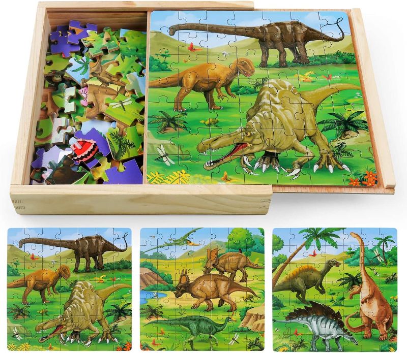 Photo 1 of ** SETS OF 2 **
LENNYSTONE Wooden Jigsaw Dinosaur Puzzles for Kids - Toddler Puzzles 147 Pieces Preschool Educational Learning Toys Set for 3 4 5 Years Old Boys and Girls (Double-Sided Puzzles)
