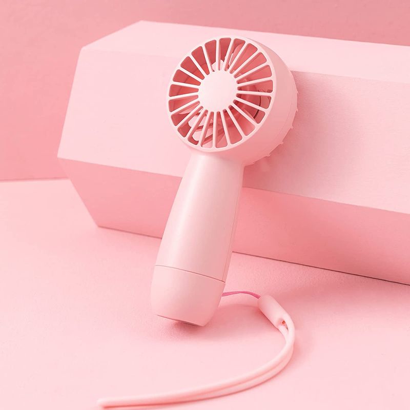 Photo 2 of  2 Mini Handheld Fan, USB Desk Fan Small Personal Portable Stroller Fan with 4800mAh Rechargeable Battery, Cute Pocket Design Electric Fan 8-25H Working Hours for Travel Office Outdoor Summer Gift(White) AND ( PINK )
