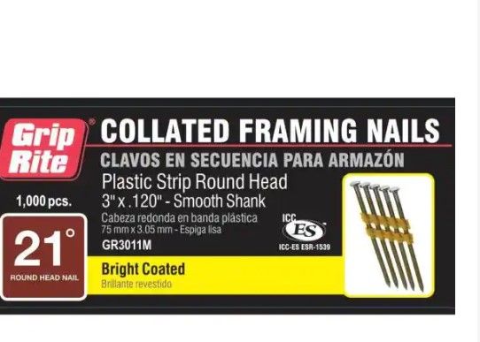 Photo 1 of 3 in. x 0.120-Gauge Brite Vinyl-Coated Smooth Shank Plastic Framing Nails (1,000 per Box)