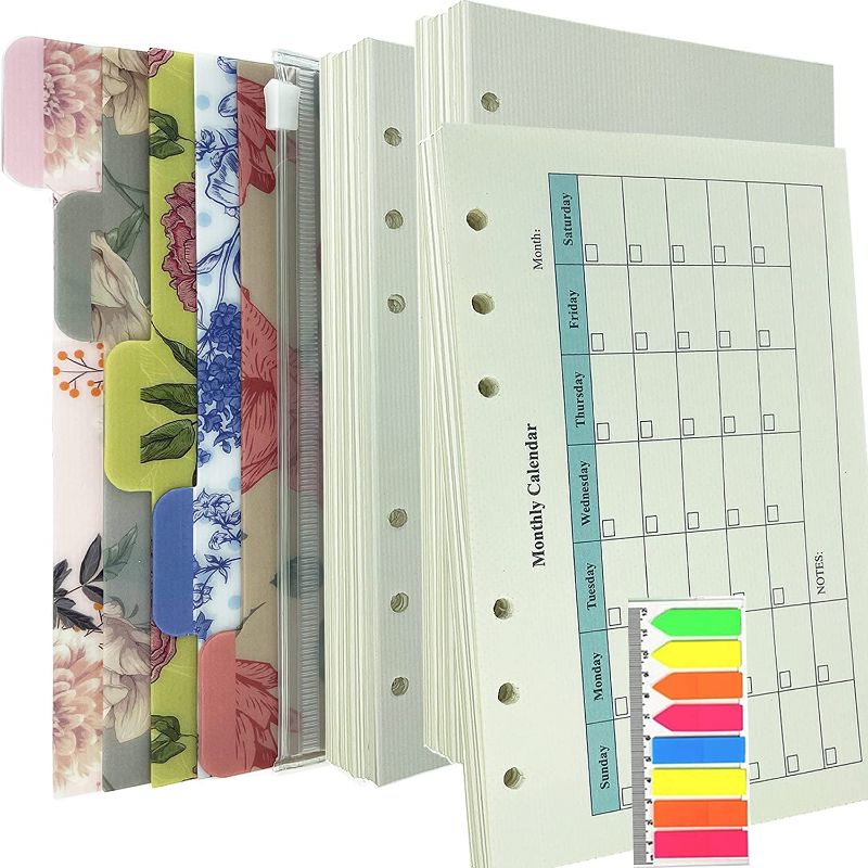 Photo 1 of 160+28 Sheets A5 Refill Paper with Undated Monthly Calendar Planner Refill, Filler Paper 100GSM Thick Refillable Blank Paper 6 Hole Filler Inserts Loose Leaf Paper A5 Planner Inserts A5 Blank Paper for 6 Ring Binder Journal Agenda Notebook (A5)
