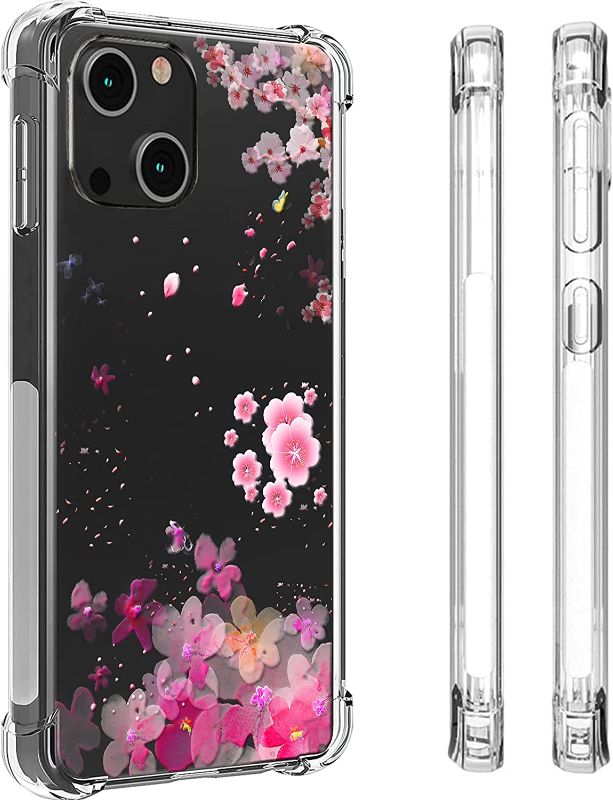 Photo 1 of **BUNDLE OF IPHONE 13 CASES** **PACK OF 4** HUIYCUU for iPhone 13 Case for Women Girls 6.1", Shockproof Anti-Slip Cute Flower Print Clear with Design Floral Pattern Slim Crystal Soft Bumper Cover Case Compatible with iPhone 13, Cherry Blossoms
