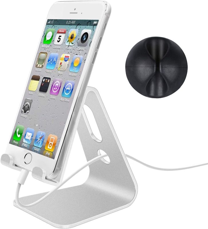 Photo 1 of Cable Clip Holder and Cell Phone Stand, Phone Dock: Cradle, Holder, Stand for Desk, Aluminum Mobile Phone Cradle Dock Compatible with All iPhone, Android Smartphone, iPad Air/Mini & Kindle
