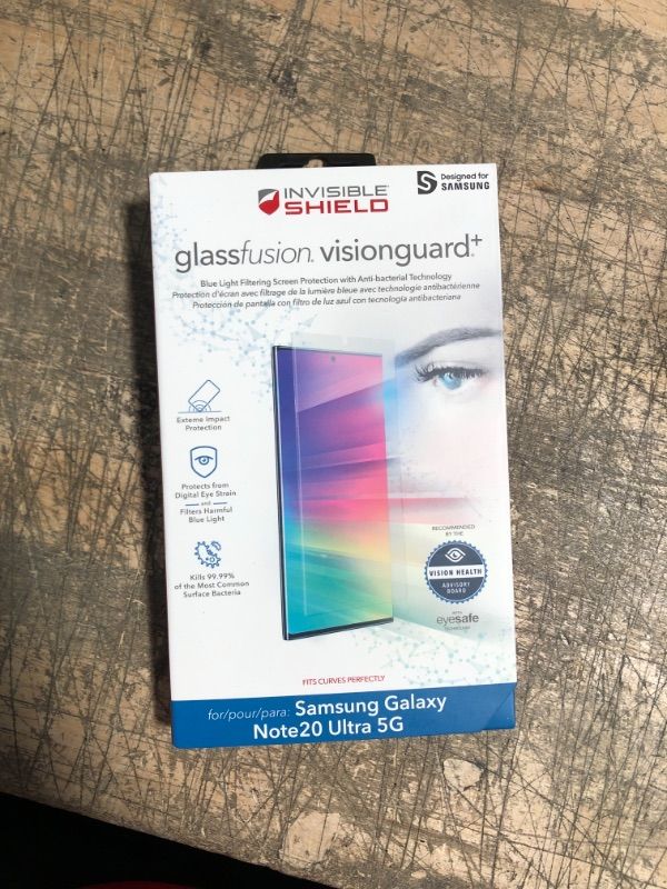 Photo 2 of ZAGG Invisbleshield Glass Fusion Visionguard - Extreme Hybrid Glass Protection + Harmful Blue Light Filter - Screen Protector - Made for Samsung Note 20 Ultra - Clear (200106631)
