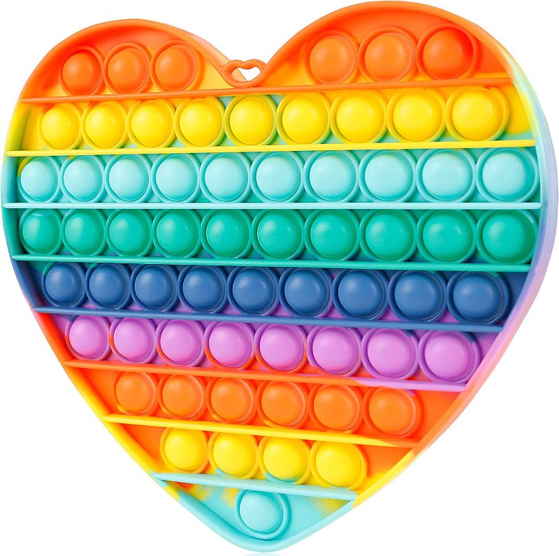 Photo 1 of **BUNDLE OF 2**Genovega Toy for Kids Teens,Jumbo Huge Large Mega Big Press Pop Poppop Poop Popper Po it Sensory Austim Anxiety ADHD Stress Relief Game Prizes Pinata Stuffers Heart Shaped Rainbow
