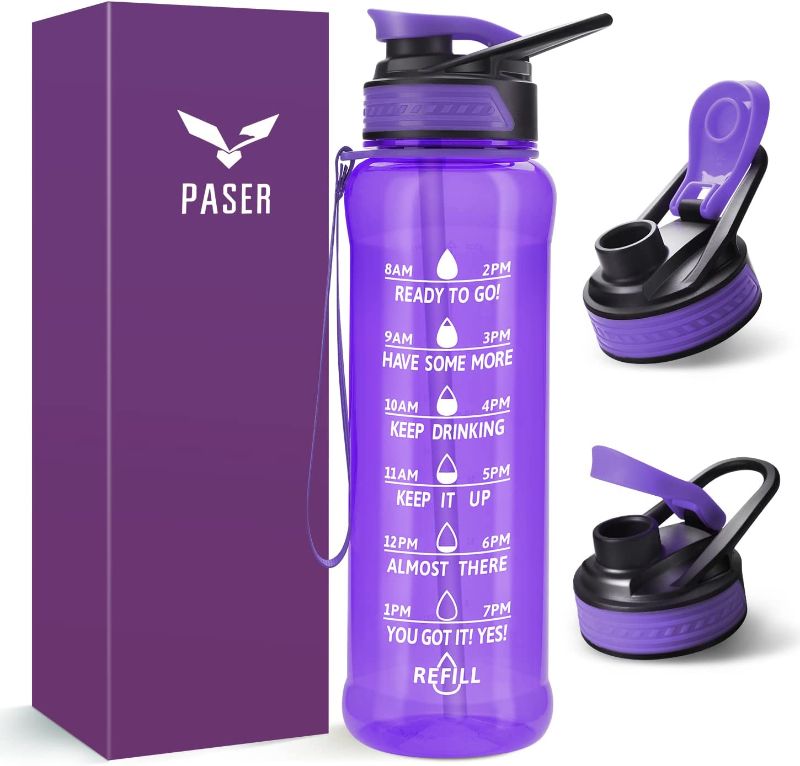 Photo 1 of **BUNDLE OF 2** PASER 24/32 oz Motivational Water Bottle with Time to Drink, Removable Straw & Time Marker, Tritan BPA-Free, Flip Lid Fast Flow & Leak Proof Water Jug for School, Office, Fitness, Outdoor Sports…
