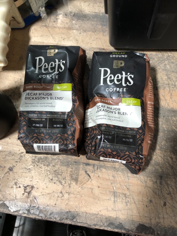 Photo 2 of **BUNDLE OF 2** EXPRIES JULY 4TH 2022 Peet's Coffee, Dark Roast Decaffeinated Ground Coffee - Decaf Major Dickason's Blend 10.5 Ounce Bag, Packaging May Vary
