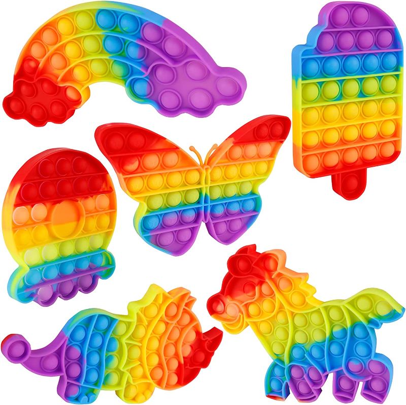 Photo 1 of **BUNDLE OF 2** 6 Packs pop fidget pops Toys for Kids boys girls?Its Poppers push it Press Bubble Sensory Stress Relief Satisfying Game Toy Package Fidgettoy Set Rainbow Horse dinosaur Butterfly ice cream octopus
