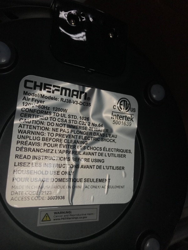 Photo 5 of CHEFMAN Small Air Fryer Healthy Cooking, 3.6 Qt