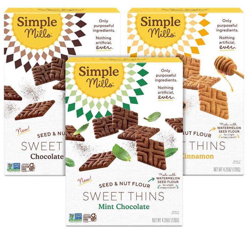 Photo 1 of 06/06/22 Simple Mills Sweet Thins Cookies Variety Pack, Seed and Nut Flour (Mint Chocolate Chip, Honey Cinnamon, Chocolate Brownie) - Gluten Free, Paleo Friendly, Healthy Snacks, 4.25 Ounce (Pack of 3)
