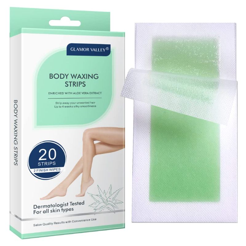 Photo 1 of 2 Premium BODY WAX STRIPS for hair removal on Legs, Under Arms, Bikini Area, 20 Large Wax Strips + Calming Oil Wipes
