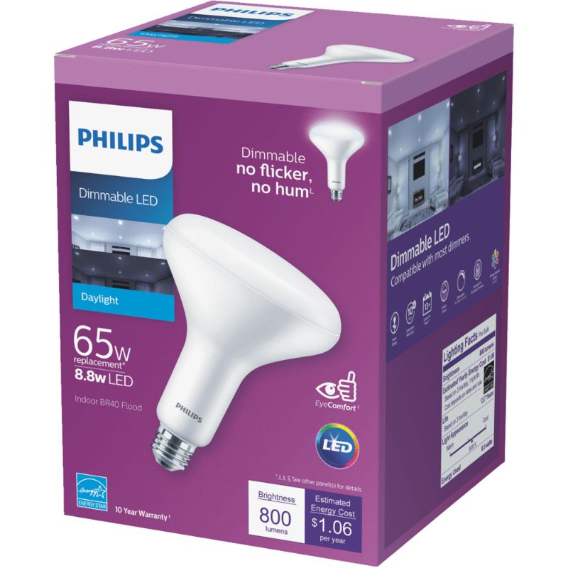 Photo 1 of Philips LED 65-Watt BR40 Floodlight Light Bulb Frosted Daylight Dimmable E26 Medium Base (2-Pack)