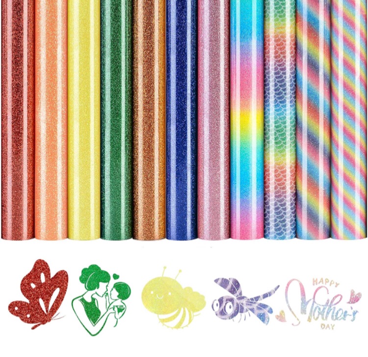 Photo 1 of HTV Heat Transfer Vinyl Bundle Iron On Vinyl 11 Sheets 12" x 10" Glitter Rainbow Pattern Heat Transfer Vinyl Rolls for T-Shirts Heat Press Vinyl for Fabic Bag &DIY Crafts Mother's Day Gifts