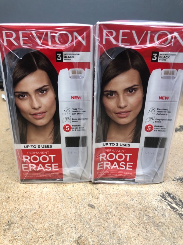 Photo 2 of 2PK-Revlon Root Erase Permanent Hair Color Touchup Dye 100% Gray Coverage 3 Black
