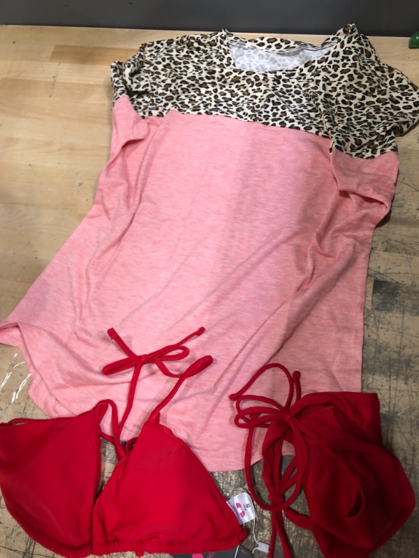 Photo 1 of floral find short sleeve shirt, pink and leopard S with Red Bikini S 