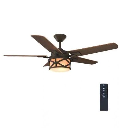 Photo 1 of 
Home Decorators Collection
Copley 52 in. Indoor/Outdoor LED Oil Rubbed Bronze Ceiling Fan with Light Kit, Downrod, Remote and Reversible Blades