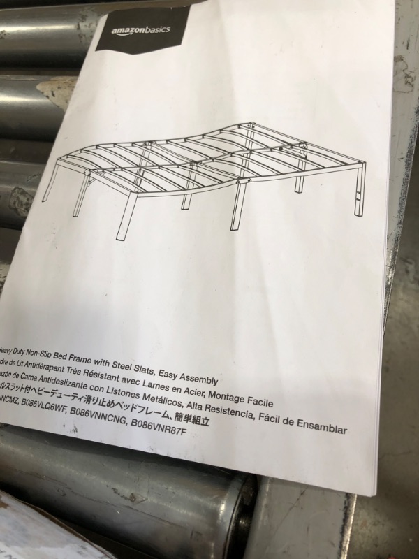 Photo 1 of **MISSING HARDWARE**
Amazon Basics Heavy Duty Non-Slip Bed Frame with Steel Slats, Easy Assembly - 18"H, (Queen)