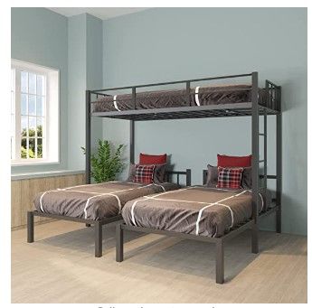 Photo 1 of  Triple Bunk Metal Beds,Can Be Separated into 3 Twin Beds with Headboards,Twin Over Twin/Twin Bunk Bed-Black