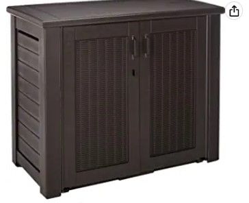 Photo 1 of **MISSING PARTS**

Rubbermaid Patio Chic Resin Weather Resistant Outdoor Storage Deck Box, 123 Gal., Black Oak Rattan Wicker Basket Weave, for Garden/Backyard/Home/Pool
