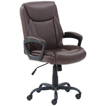 Photo 1 of Basics Classic Puresoft PU-Padded Mid-Back Office Computer Desk Chair with Armrest - Brown
