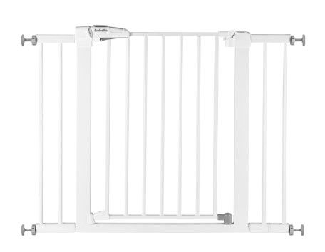 Photo 1 of BABELIO 26-40 Inch Easy Install Extra Wide Pressure Mounted Metal Baby Gate, No Drilling, No Tools Required, with Wall Protectors and Extenders (White)
