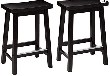 Photo 1 of Amazon Basics Solid Wood Saddle-Seat Kitchen Counter-Height Stool - 2-Pack, 24-Inch Height, Black
