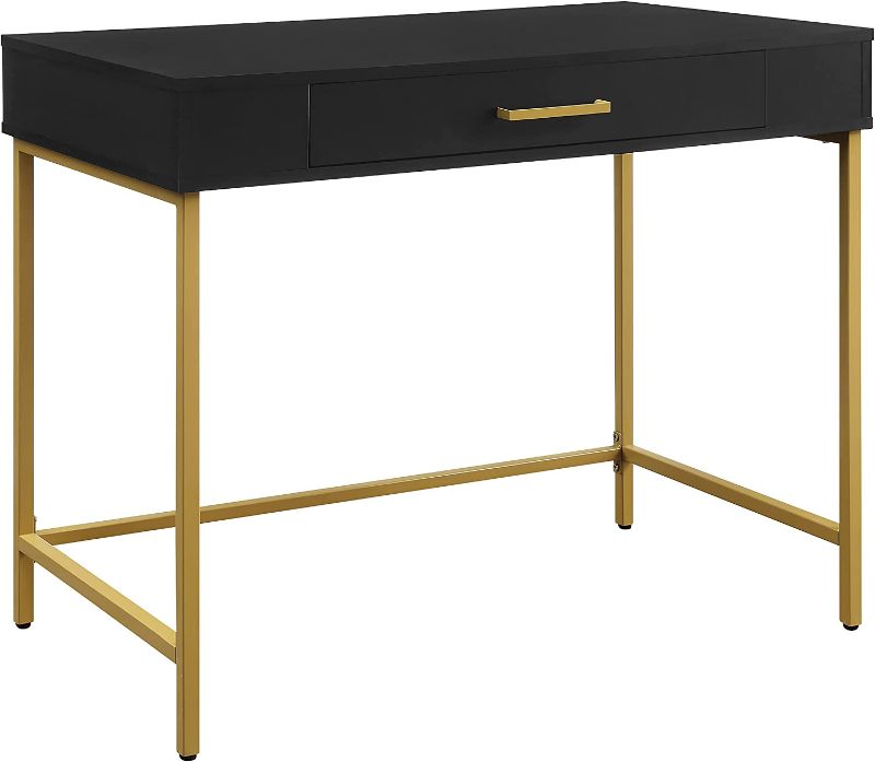 Photo 1 of ***DAMAGED***
OSP Home Furnishings Modern Life Contemporary Desk with Large Drawer and Gold Metal Legs, Black Finish
