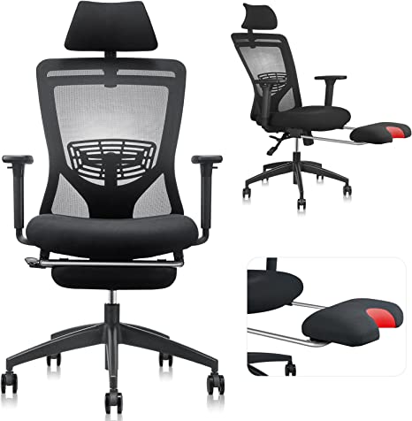 Photo 1 of Ergonomic Office Chair with Footrest Support, LMIKAF High Back Desk Chair with 5D Padded Armrest, Lumbar Support, Thick Seat Cushion and Adjustable Headrest - 135° Rocking Mesh Computer Chair
