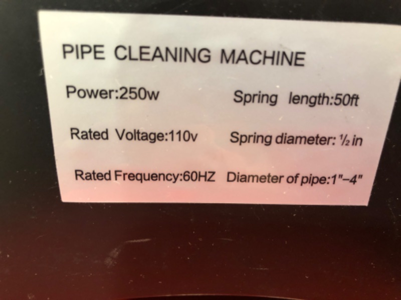 Photo 4 of VEVOR Drain Cleaner Machine 50FTx3/8In. Electric Drain Auger 250W Sewer Snake Machine,Fit 1-1/2''(38mm) to 3(76mm) Pipes, w/4 Wheels,Cutters,Foot Switch,for Drain Cleaners Plumbers
