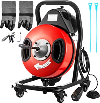 Photo 1 of VEVOR Drain Cleaner Machine 50FTx3/8In. Electric Drain Auger 250W Sewer Snake Machine,Fit 1-1/2''(38mm) to 3(76mm) Pipes, w/4 Wheels,Cutters,Foot Switch,for Drain Cleaners Plumbers
