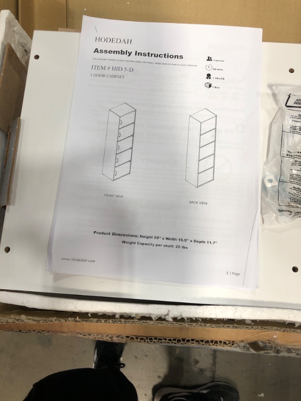 Photo 3 of ***DAMAGED***
Hodedah 5 Shelf 5 Door Multi-Purpose Wooden Bookcase in White
