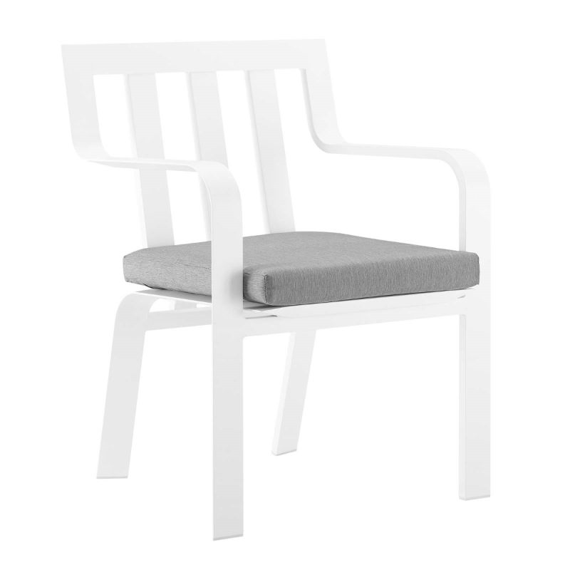 Photo 1 of Baxley Collection EEI-3571-WHI-GRY Stackable Outdoor Patio Aluminum Dining Armchair with All-Weather Fabric Seat Cushion Powder-Coated Aluminum
