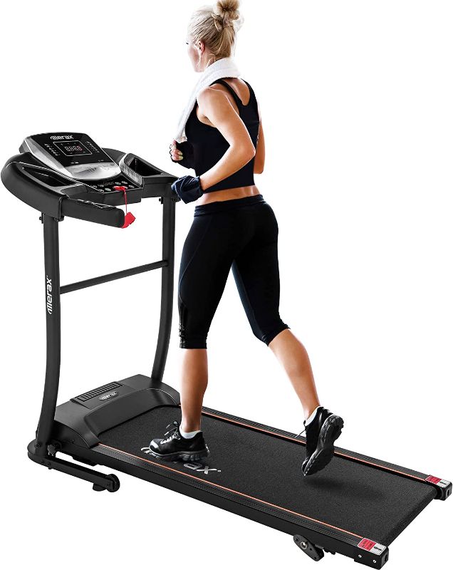 Photo 1 of USED
Merax Electric Folding Treadmill – Easy Assembly Fitness Motorized Running Jogging Machine with Speakers for Home Use, 12 Preset Programs
