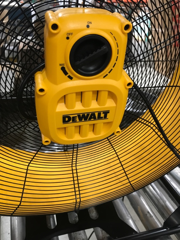 Photo 1 of DEWALT DXF-2490 High-Velocity Industrial, Drum, Floor, Barn, Warehouse Fan, Heavy Duty Air Mover with Adjustable Tilt & Large Wheel, 24", Yellow
