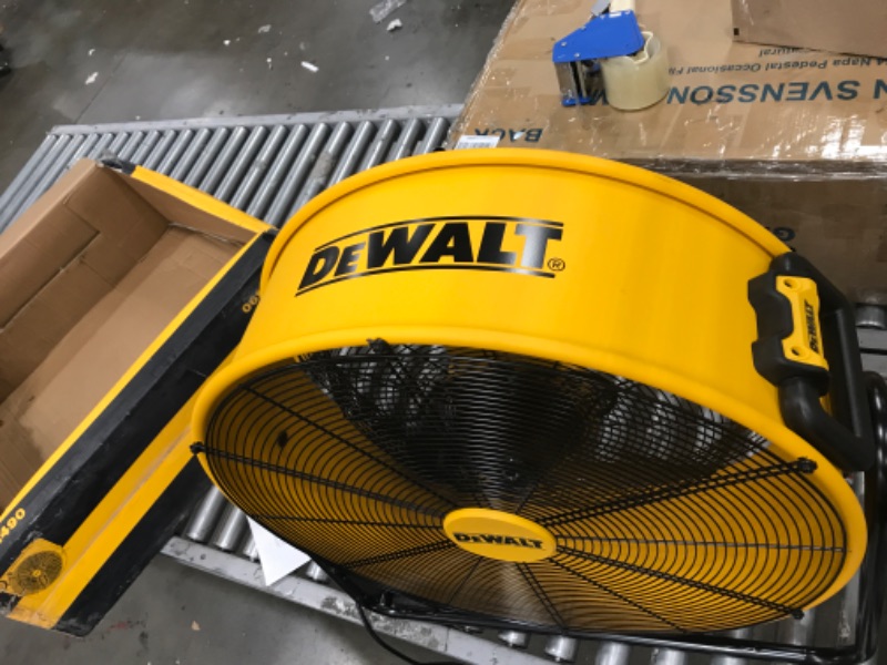 Photo 2 of DEWALT DXF-2490 High-Velocity Industrial, Drum, Floor, Barn, Warehouse Fan, Heavy Duty Air Mover with Adjustable Tilt & Large Wheel, 24", Yellow
