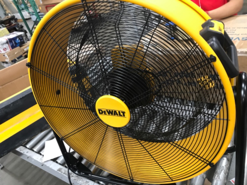 Photo 3 of DEWALT DXF-2490 High-Velocity Industrial, Drum, Floor, Barn, Warehouse Fan, Heavy Duty Air Mover with Adjustable Tilt & Large Wheel, 24", Yellow
