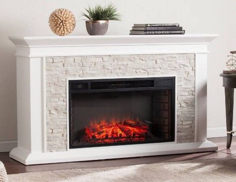 Photo 1 of Canyon Heights Faux Stacked Stone Electric Fireplace in White - SEI Furniture FE9021
FIREPLACE NOT INCLUDED