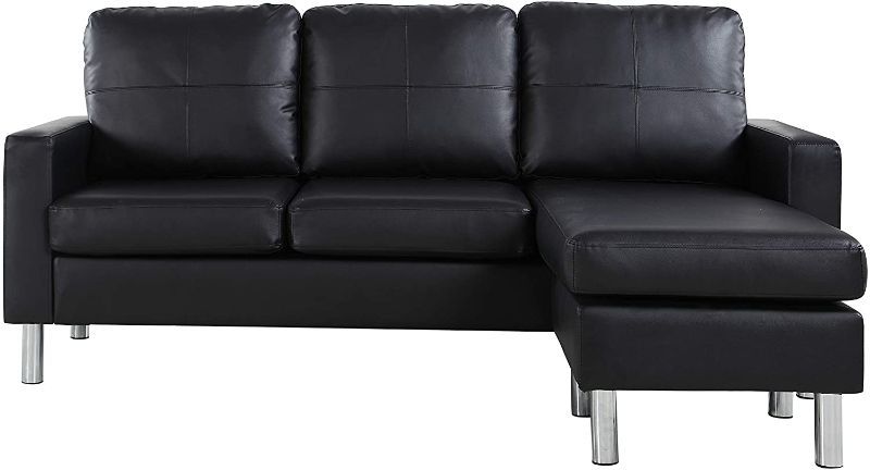 Photo 1 of **MISSING LEGS** Modern Bonded Leather Sectional Sofa - Small Space Configurable Couch - Black 51"D x 76"W x 34"H
