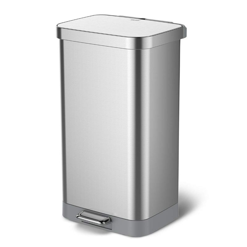 Photo 1 of **BROKEN LID**Glad Stainless Steel Step Trash Can with Clorox Odor Protection | Large Metal Kitchen Garbage Bin with Soft Close Lid, Foot Pedal and Waste Bag Roll Holder, 20 Gallon, All Stainless
